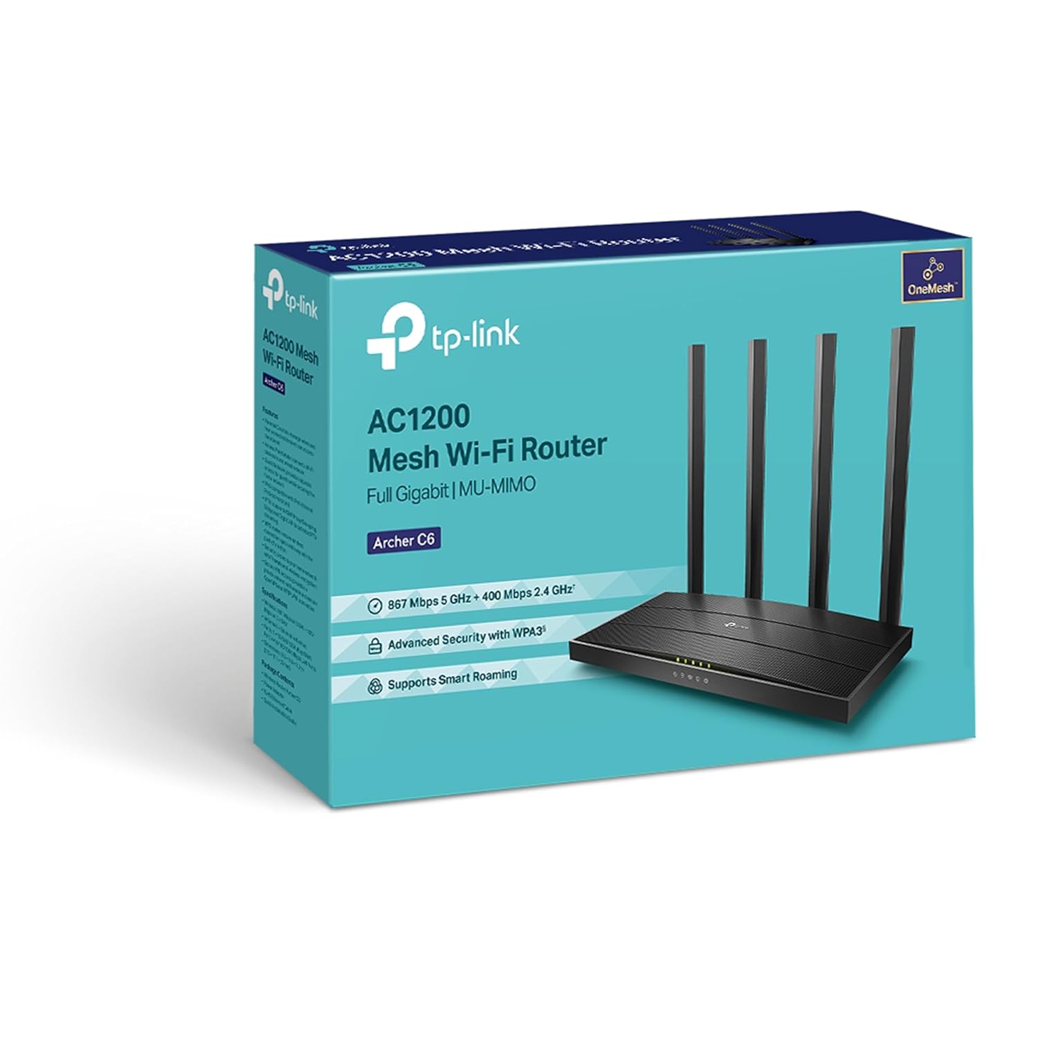 TP-Link Archer AC1200 Archer C6 Wi-Fi Speed Up to 867 Mbps_5 GHz + 400Mbps_2.4 GHz, 5 Gigabit Ports, 4 External Antennas, MU-MIMO, Dual Band, WiFi Coverage with Access Point Mode, Black6