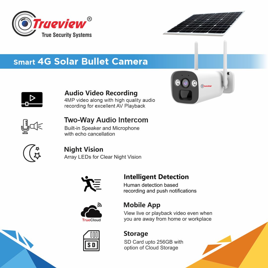 Trueview 4G SIM Solar Powered Bullet Camera Advanced CCTV Security Camera with 4MP Clarity, Wireless Connectivity, and Solar Efficiency for Uninterrupted Surveillance3